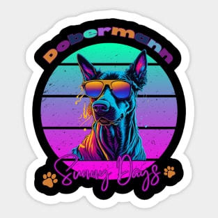 Retro Dobermann Dog Sunny Days Sticker